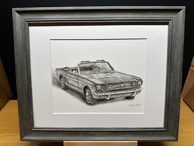 Drawing of a 1966 Ford Mustang Convertible Car #3 Graphite Pencil Sketch Picture