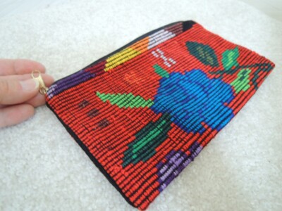 Makeup Bag Needlepoint Clutch Purse Bright Embroidered Floral Design NWOT