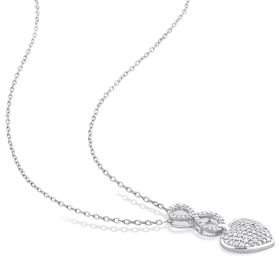 Juego de colgantes, cadena y pendientes infinitos corazón Daimond de plata de ley Amour Foto 3 de 4