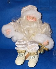Plush White Goldtone Santa Claus Shelf Sitter Decoration. TB48