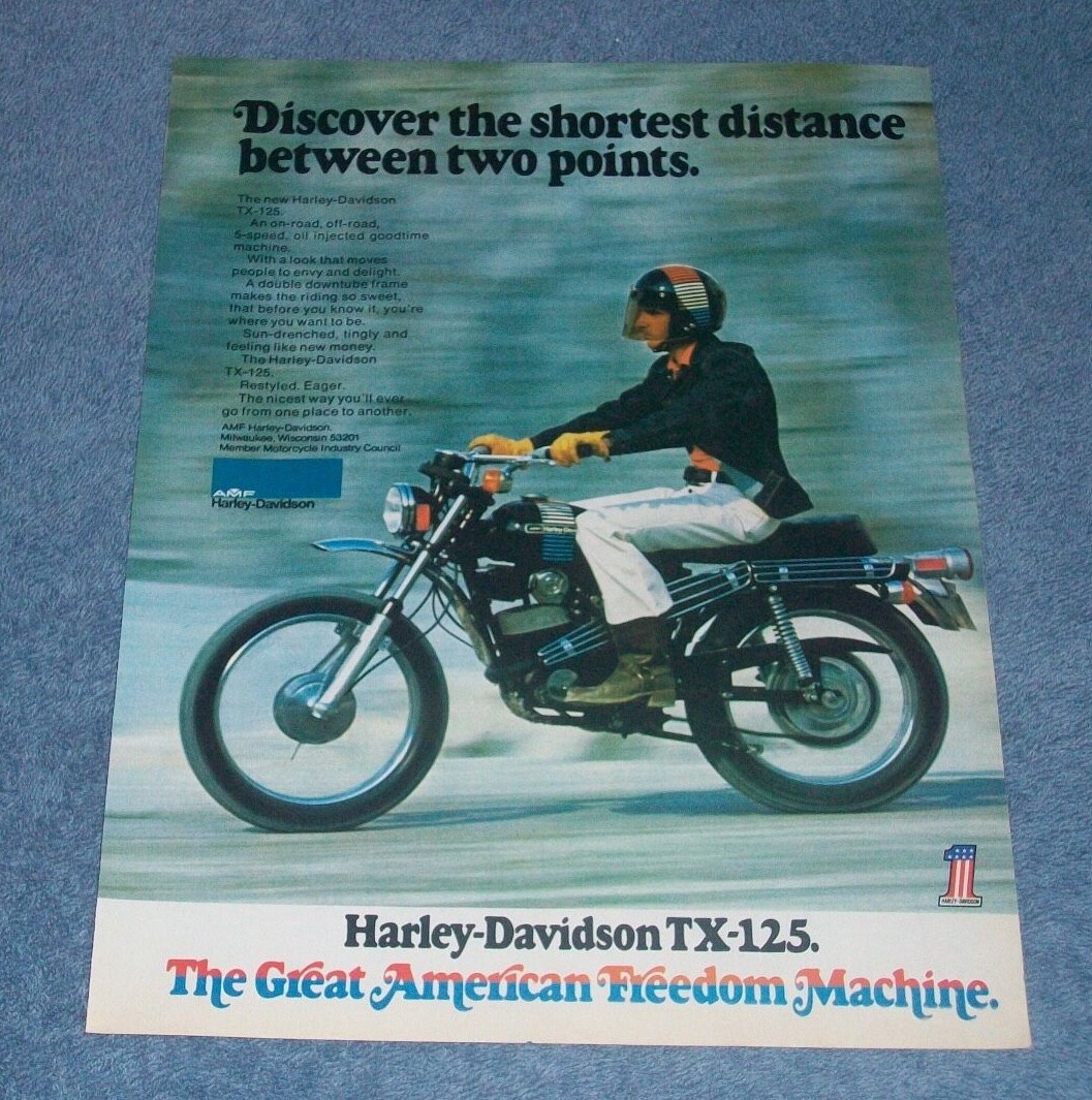 1973 Harley-Davidson TX-125 Vintage Ad 