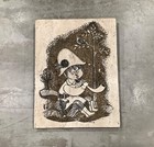 Vintage Rodney Winfield Stone Art Carved Etched Travertine Plaque Boy Horn Bird — photo 1