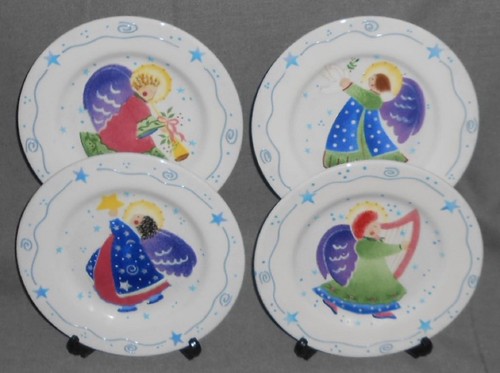 Set (4) Block ANGELICA PATTERN Salad Plates DEB MORES Holiday - Christmas - Picture 10 of 10