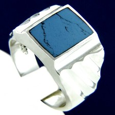 925 Sterling Silver Turquoise Rectangle Shape Brand New 14.5gr Men's Ring