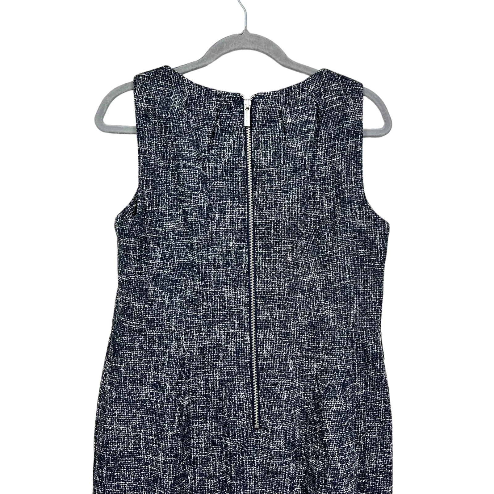 Abito tubino donna Michael Kors tweed collo plissettato senza maniche blu bianco tg 12P