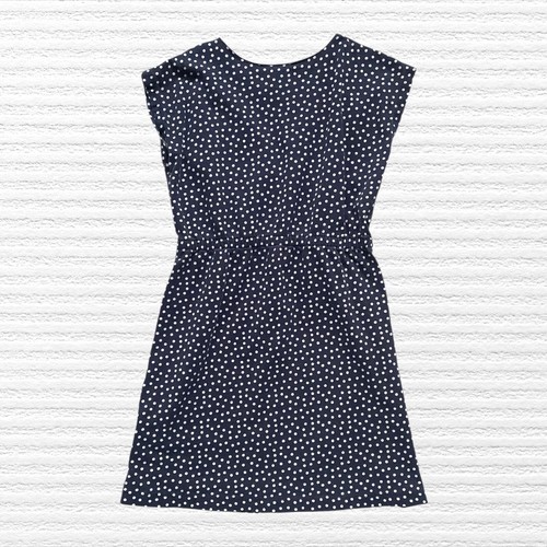 Hanna Andersson Playground Dress Navy Blue White Dot Cap Sleeve Pullover Sz 6-7 - Picture 2 of 11