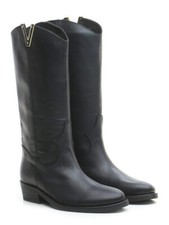 Bottes Santiags Via Roma 15 en Cuir Venice Noir Avec V Or Art. 3982 Talon 5cm