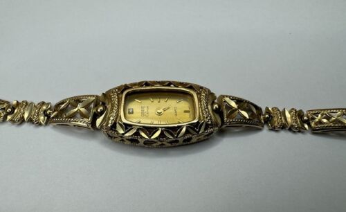 Women's Solid 14 Grams 10k Gold Panel Band Bracelet & Diamond Geneve Watch 7" - Picture 4 of 17