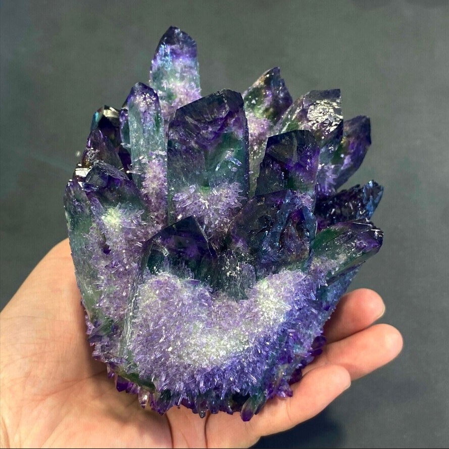 310g+ Dark Purple Green Phantom Cluster Titanium Geode Quartz Crystal ...