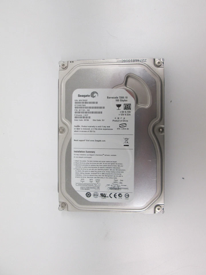 Seagate ST3160815AS, PN 9CY132-160 160GB SATA 3.5 HDD (WIPED) - Image 2 of 3