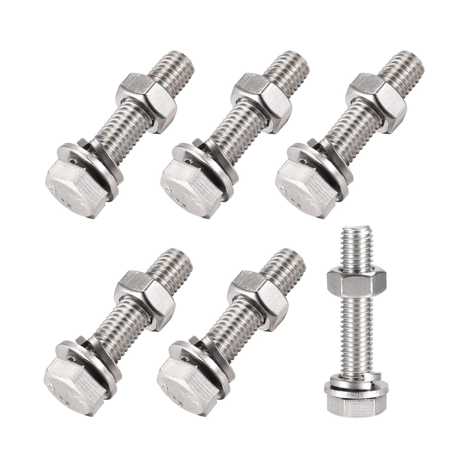 M10x55mm Hex Head Screws, Bolts, Nuts, Flat Washers, and Lock Washers Kit – 6 Sets for Secure Fastening and Durable Assembly