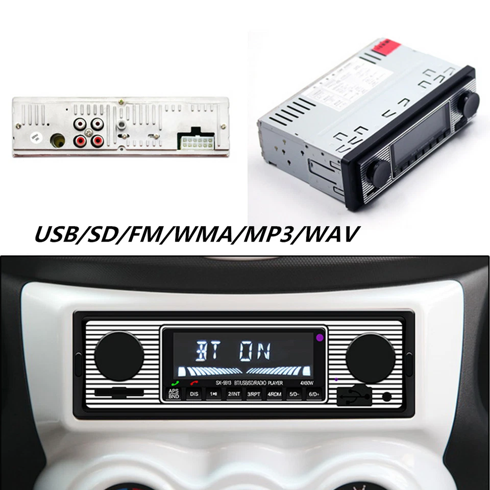 1 Pc Coche Estero FM Retro Radio Coche Reproductor 12V Bluetooth Estéreo MP3 USB AUX WAV FM Foto 3 de 4