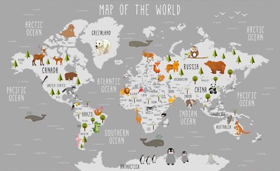 3D Gray World Map Wall Murals Wallpaper Murals Wall Sticker Wall 8