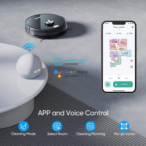 Tesvor S5 Max Robot Vacuum and Mop, 6000Pa Suction, 260 Mins Runtime Self-Charge - Picture 5 of 7