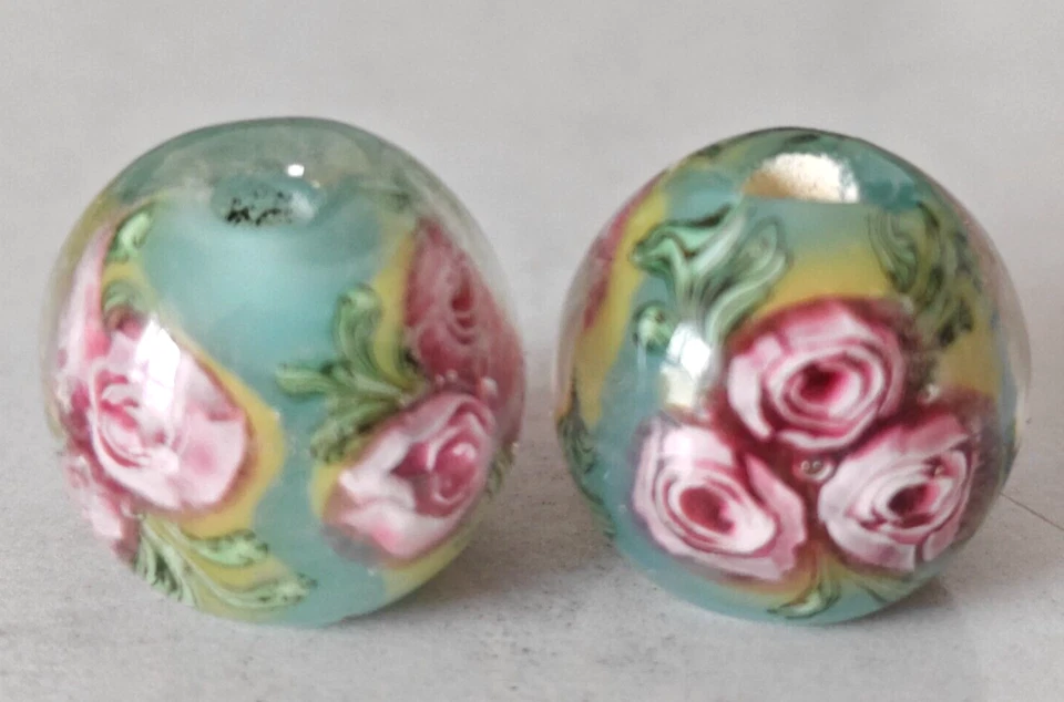 10 cuentas de vidrio de murano hechas a mano flor redonda azul rosa 14 mm Foto 2 de 4