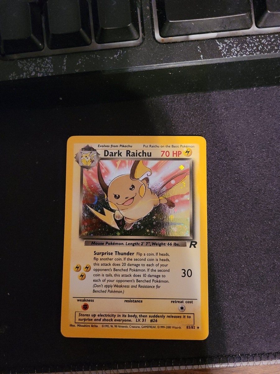 Dark Raichu 83 Holo わるいライチュウ ☆ Rocket Pokemon Dark Raichu Team Rocket Holographic Rare 83/82 Swirl