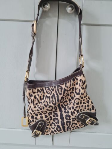 Dolce & Gabbana Brown Leather And Canvas Leopard Print Handbag Gold Hardwear - Picture 13 of 14