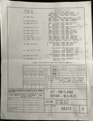 Piper Aircraft Rib Flange Kits 767-397, 767-398