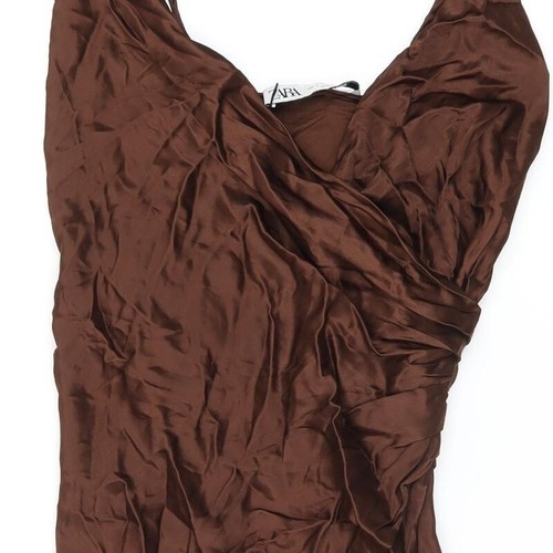 Zara Womens Brown Viscose Blend Mini Size S V-Neck Zip - Picture 10 of 10