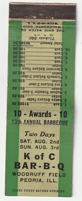 MATCHBOOK COVER - KNIGHTS OF COLUMBUS BAR-B-QUE - PEORIA ILLINOIS - CAR RAFFLE