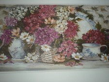 4 Border Wallpaper Rolls Floral Flower Basket Teacup 15' x 10.5" each vtg