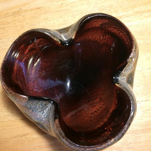 Murano Amethyst Sommerso Ashtray Flower Bowl Encased Silver Leaf 3 Fold 5"w - Picture 3 of 5