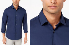 Alfani Men  s STRETCH Modern Navy Solid Shirt size 17-17 1/2