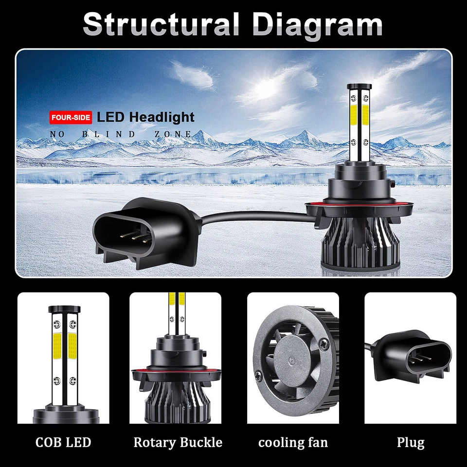 Faro LED H13 9008 4 lados haz alto-bajo para Nissan NV200 NV1500-3500 2013-2019 Foto 3 de 4