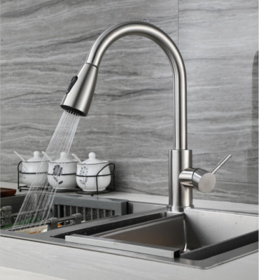 PULL OUT FAUCET SWIVEL SPRAYER HEAD SINGLE HOLE TAP BRUSHED STAINLESS STEEL