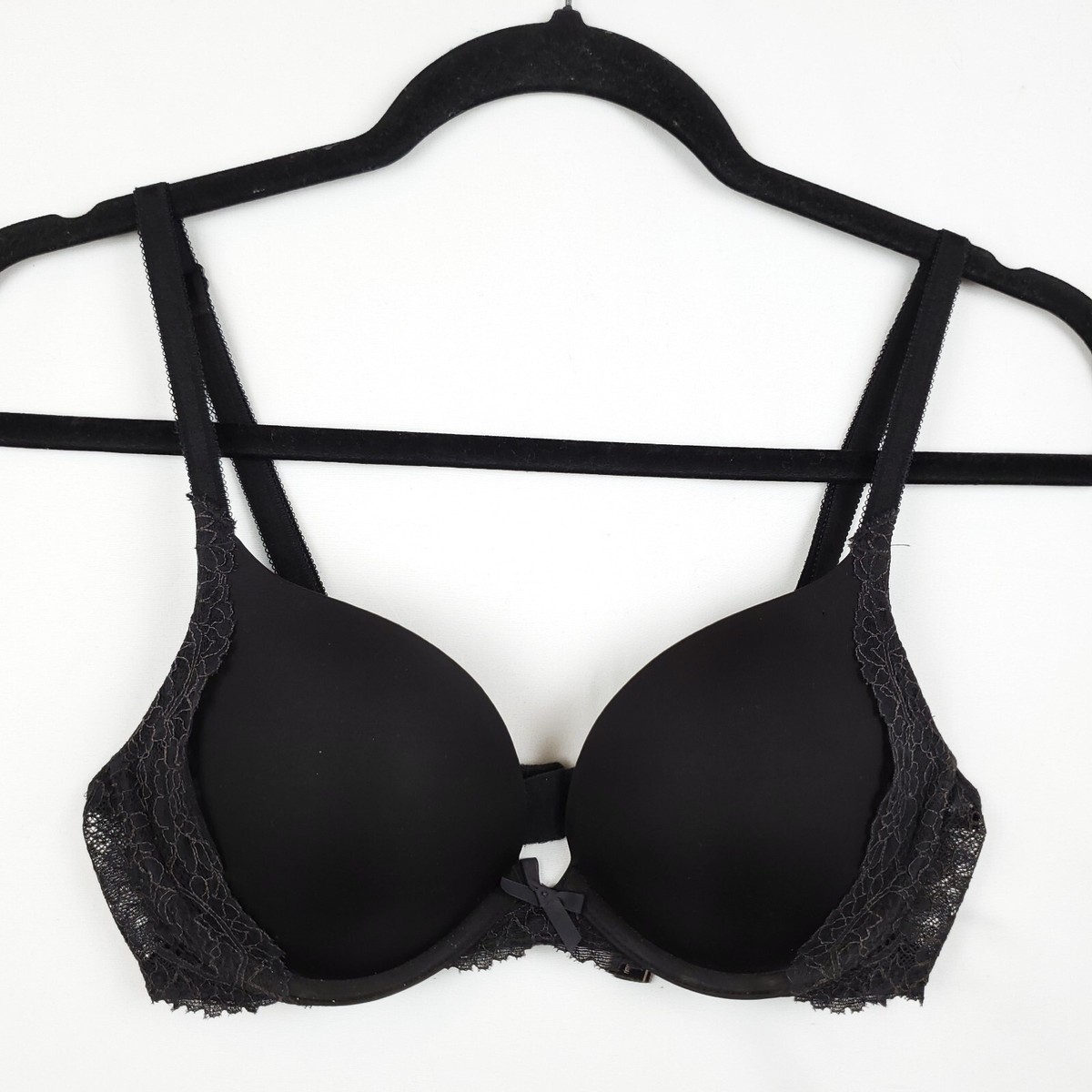 Victorias Secret Bra Dream Angels Push-Up 32C Black Lace Trim Bow