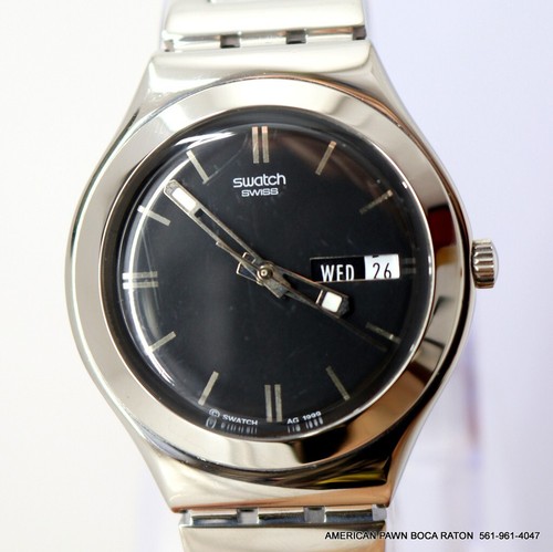 Vintage Swatch Irony ag 1999 watch 38mm Black Dial S/Steel - Picture 10 of 11