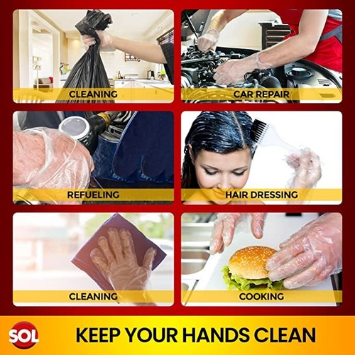 300 X Disposable Plastic Gloves PE Polythene Clear Catering Food Car Safe Prep - Picture 2 of 4