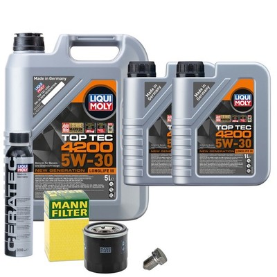 Motoröl 5W30 LIQUI MOLY Top Tec 4200 7L+MANN Ölfilter+Cera Tec+Ölablassschraube