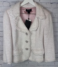 NWT ST. JOHN Women s Sz 10 Pink Boucle Tweed Jacket Rhinestone Buttons 1595