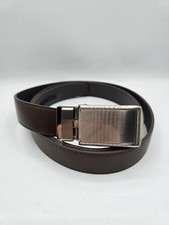 Slidebelts Ratchet Men's Brown Vegan Leather Belt with Brass Buckle. Adjustable