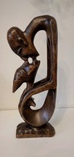 Abstract Art Sculpture Wood Ornament Kissing Couple Lovers - 32cm high