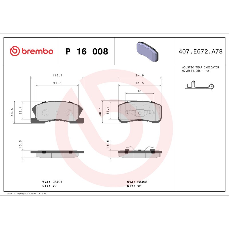Brembo Juego De Pastillas P 16 008 - Imagen 2