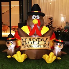 6 ft Thanksgiving Inflatable Turkey Family LED Lighted Outdoor Lawn Yard Deco