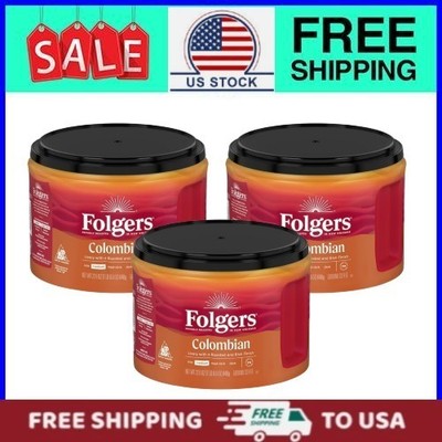 (3 pack) Folgers Colombian Ground Coffee, Medium Roast, 22.6 oz Can