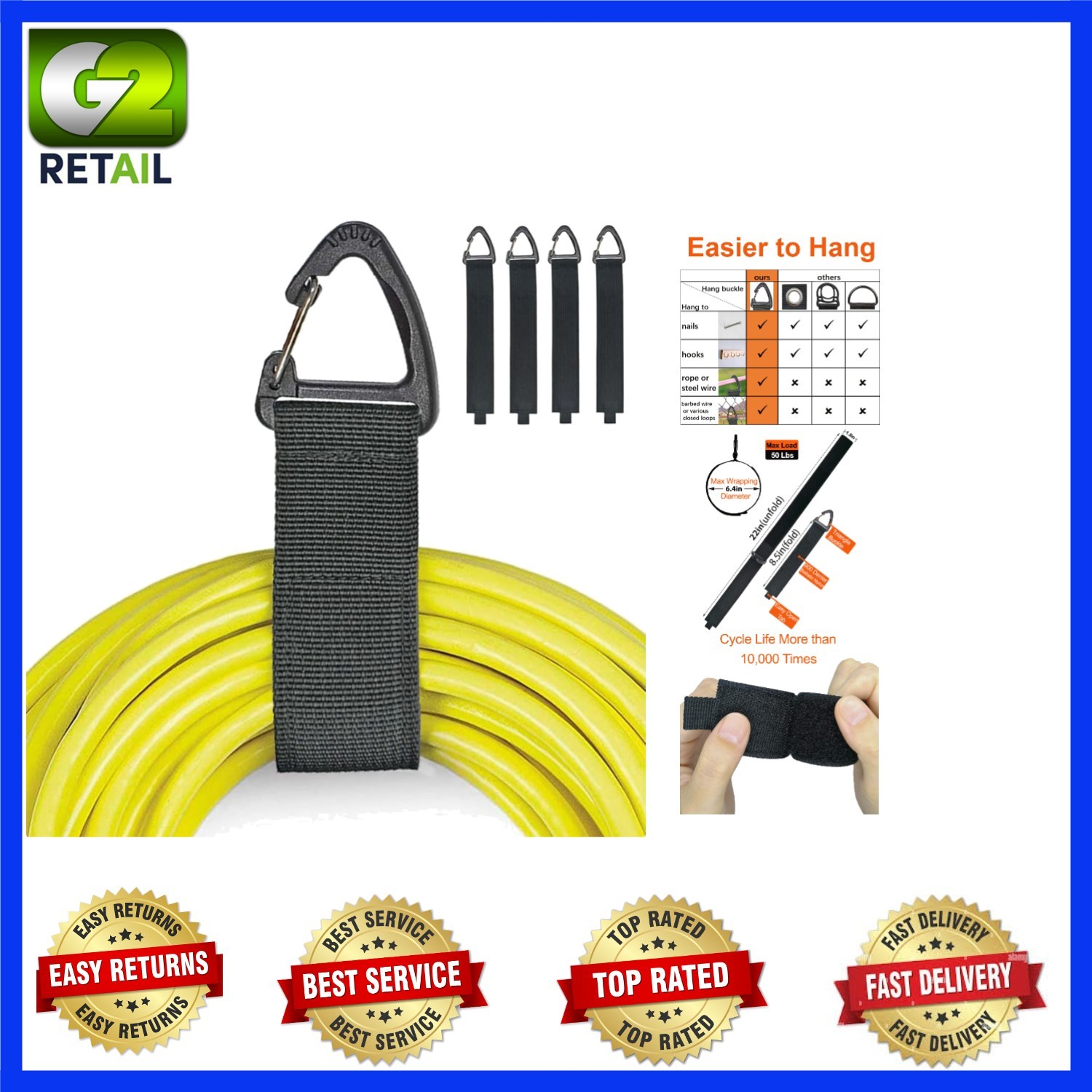 Space-Saving Black Hose Organizer with Carabiner – Perfect for RVs and Boats