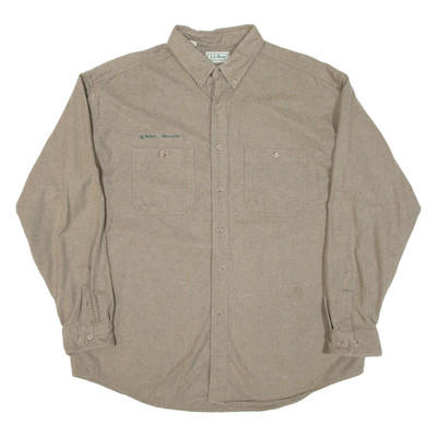 LL BEAN Herren Flanellhemd Beige Langarm XL