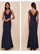 Lulus Melora Navy Blue Sleeveless Maxi Dress Navy V-Neck Size Small NEW
