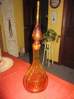 Vintage MCM Blenko Amber Crackle Glass Decanter with Teardrop Stopper