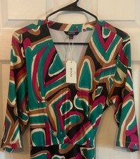 Ador Abstract Print V-Neck Wrap Dress
