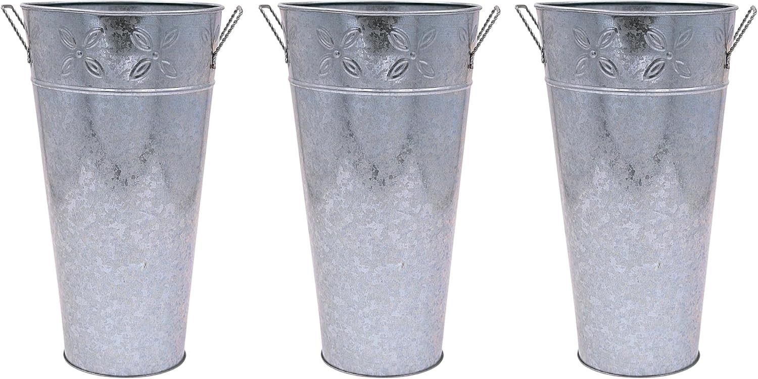 Hosley Set of 3 Galvanized Vases 6.5" Dia x 12" H Each Frenc