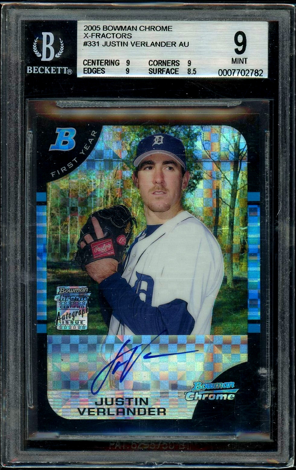 2005 Bowman Chrome Justin Verlander Auto X-fractor Rookie Card /225 BGS 9 10 331