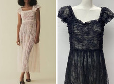 Women Doen Square Neck Lace Short Sleeve Slim Fit Midi Dress