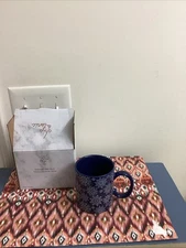 Chic & Tonic Ceramic Snowflake Winter Mug Navy Blue And White New In Box 16 OZ