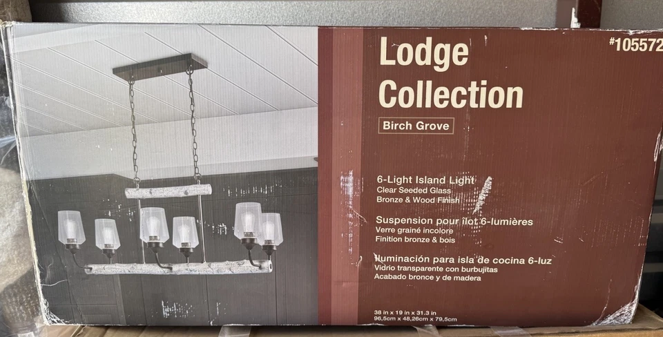 Isla de cocina estilo rústico Lodge Collection Birch Grove 6 luces vidrio transparente NUEVO Foto 2 de 4
