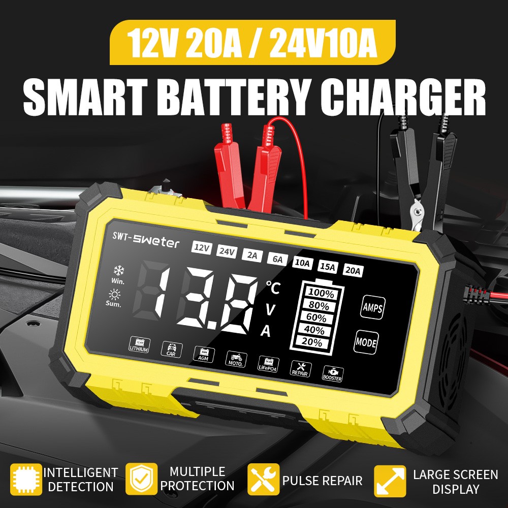 20Amp 12V Smart Battery Charger Pulse Repair for Car Motorcycle RV Boat 10A 24V